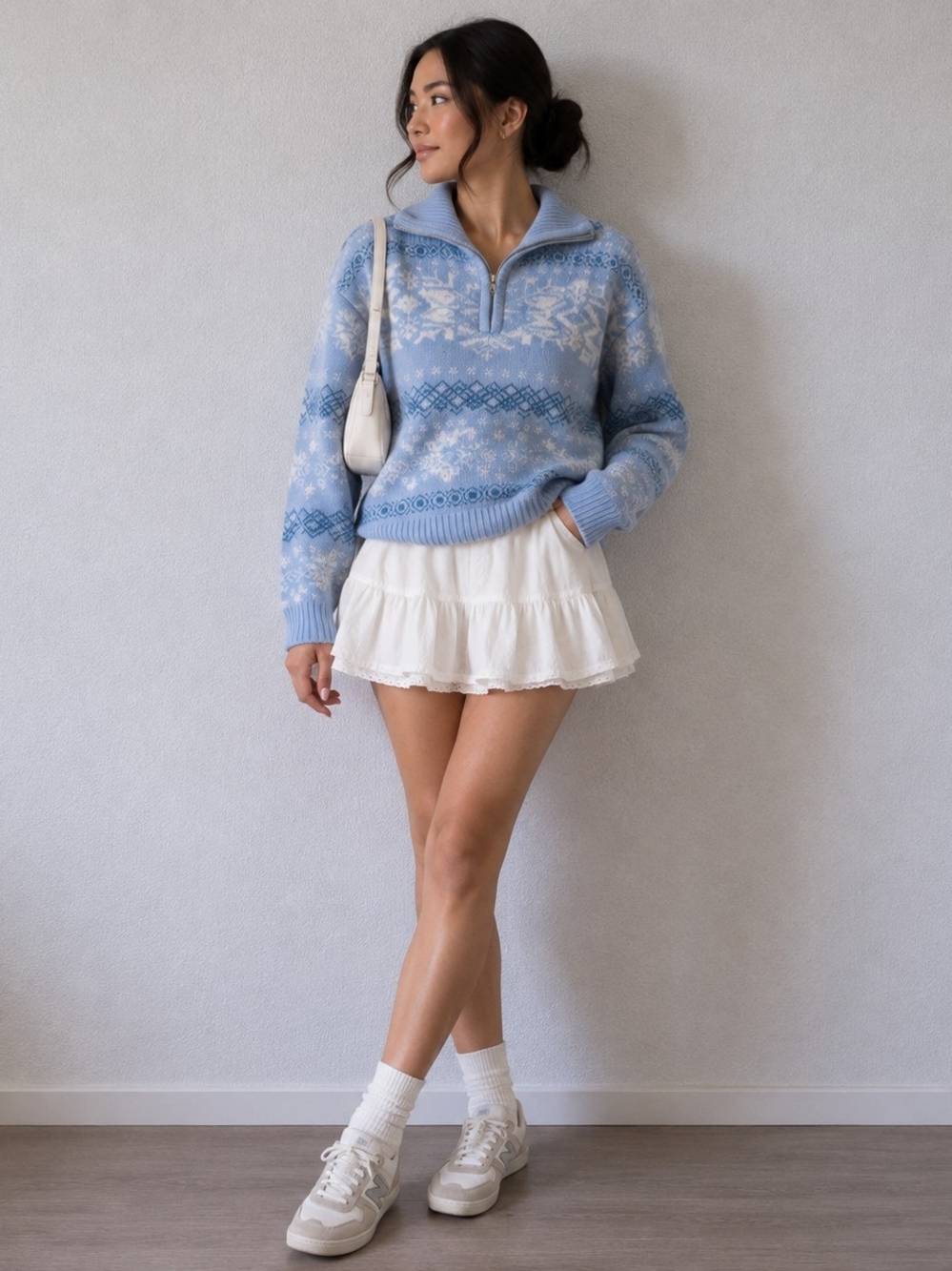 Light Blue Fair Isle Half-Zip Sweater by Lubot